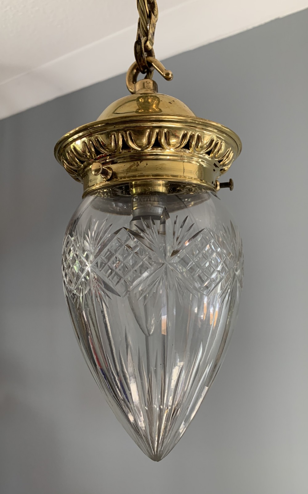 c1910 Cut Glass Crystal Ceiling Pendant Light, Rewired  View VI
