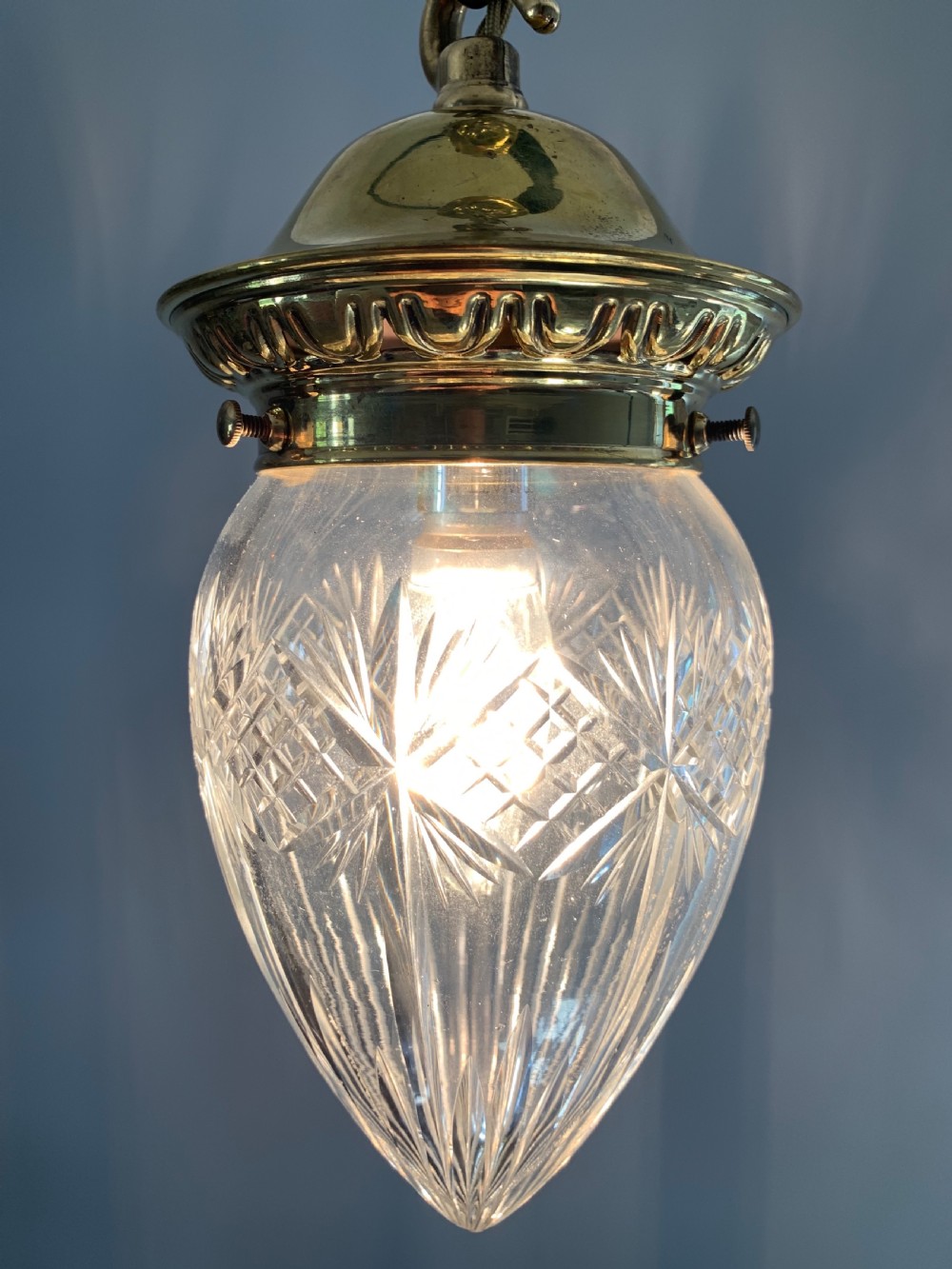 c1910 Cut Glass Crystal Ceiling Pendant Light, Rewired  View X