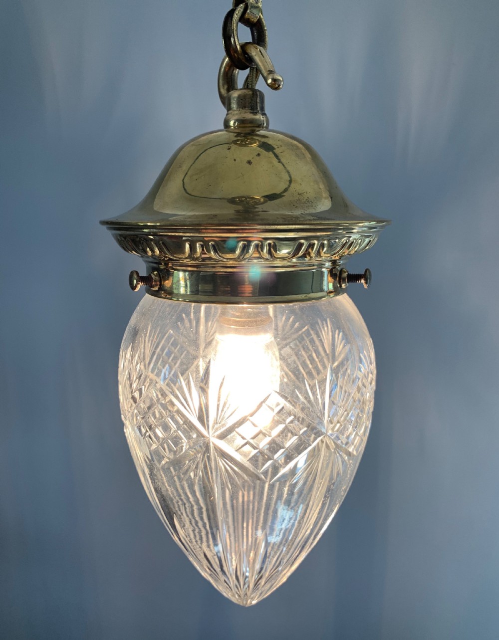 c1910 Cut Glass Crystal Ceiling Pendant Light, Rewired  View XI