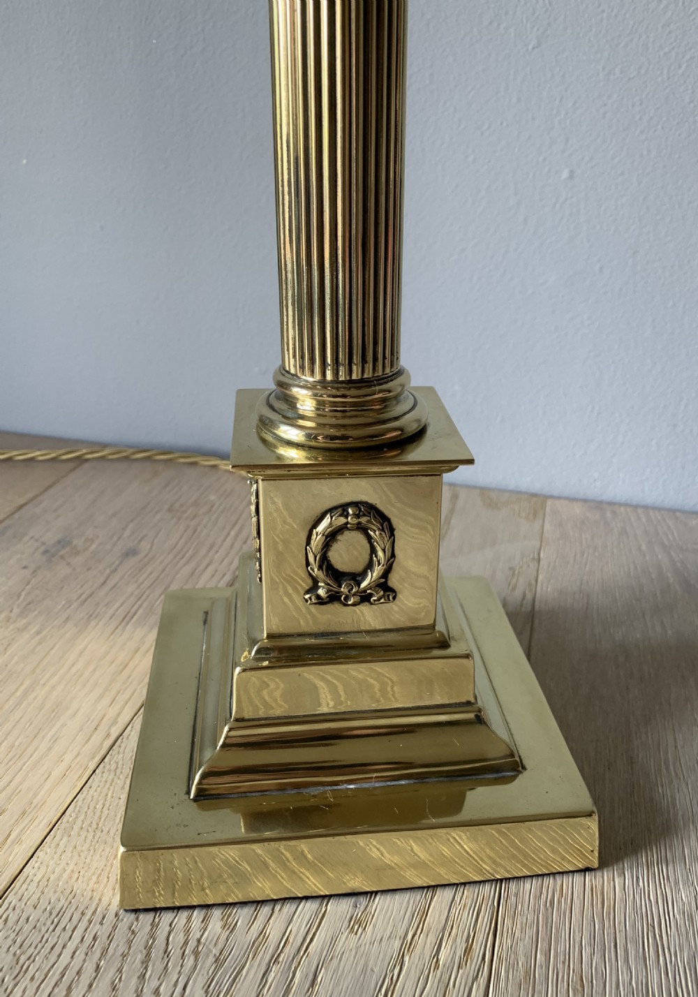 c1920 Brass Corinthian Column Table Lamp, Rewired and Pat tested  View II