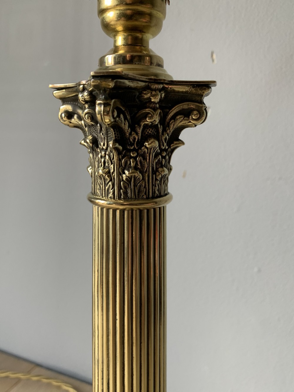 c1920 Brass Corinthian Column Table Lamp, Rewired and Pat tested  View VII