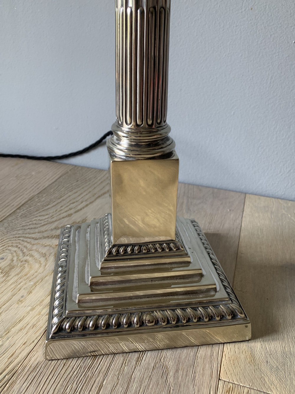 Large Silver Plate Corinthian Column Table Lamp, Rewired and Pat tested View III