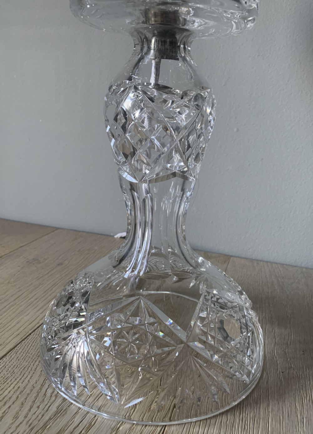 Large 1930s Splendid Cut Glass Crystal Table Lamp, Rewired and Pat tested  View II