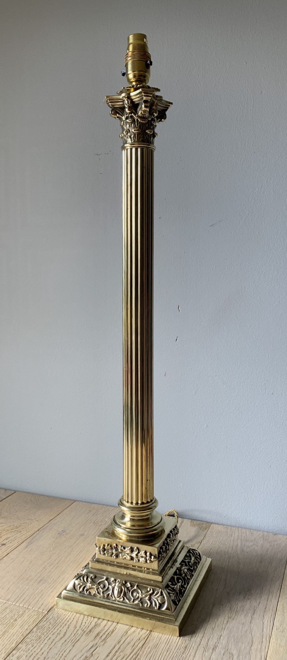 Super Tall Brass Corinthian Column Table Lamp, Rewired and Pat tested 
