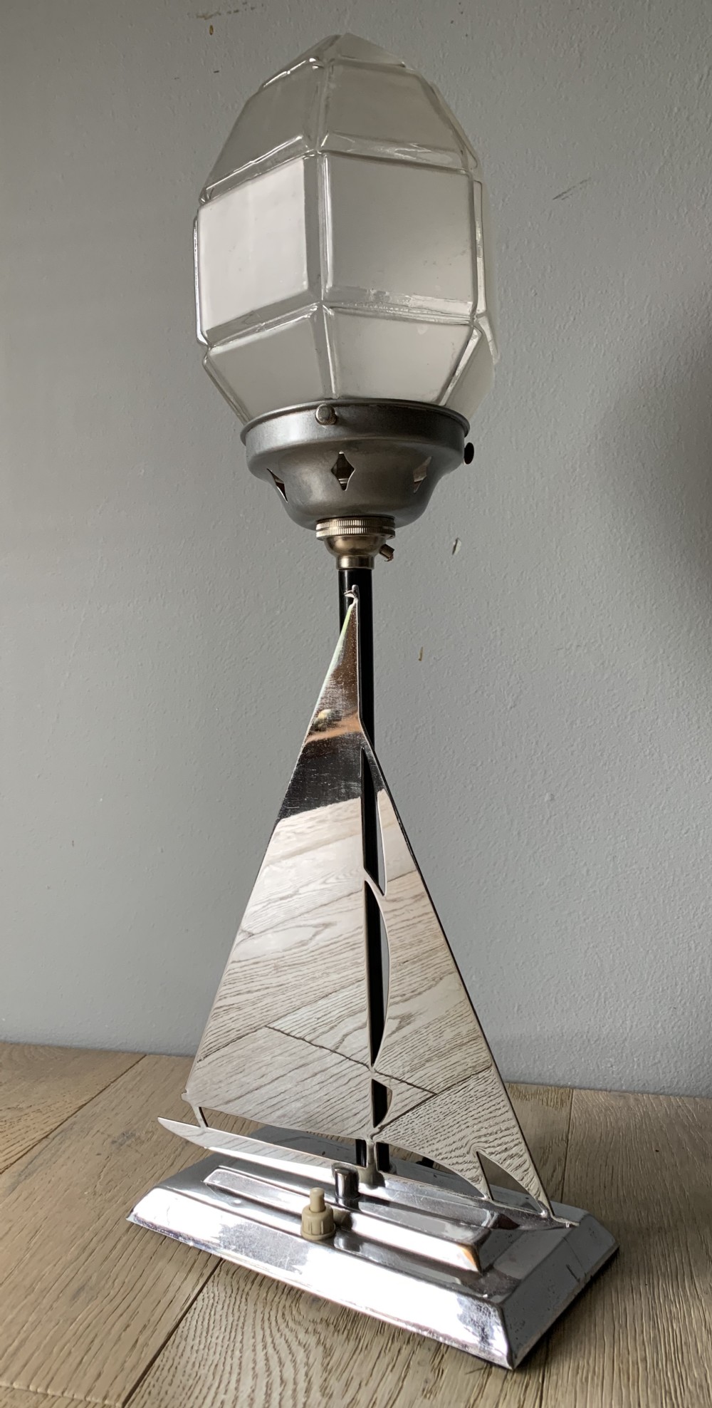 Art Deco Chrome Boat & Lighthouse Table Lamp, Rewired and PAT tested