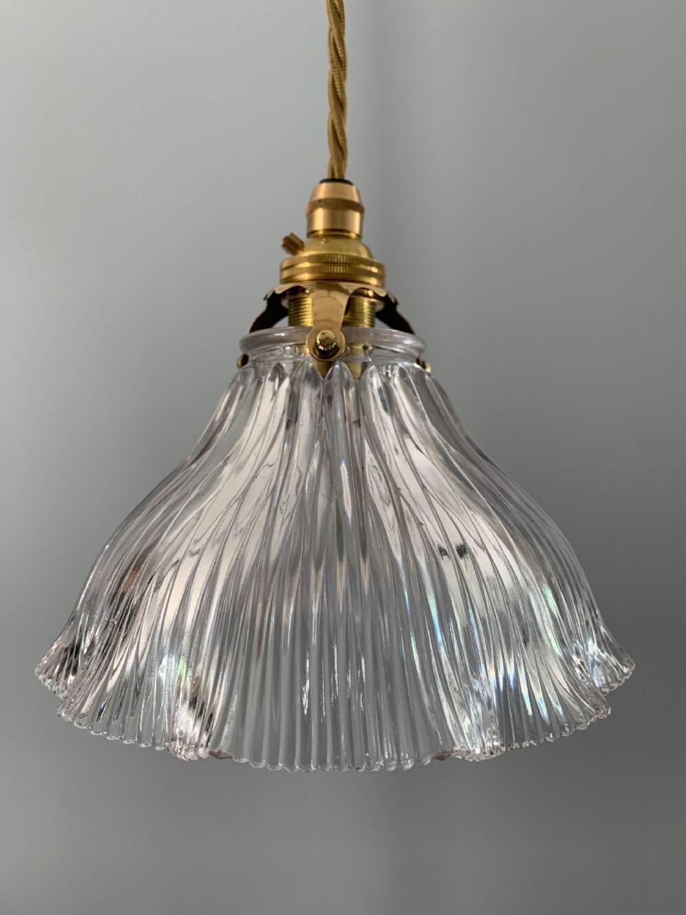 1909 PAT Marked Holophane Ceiling Light, Shade, Lamp, Rewired 