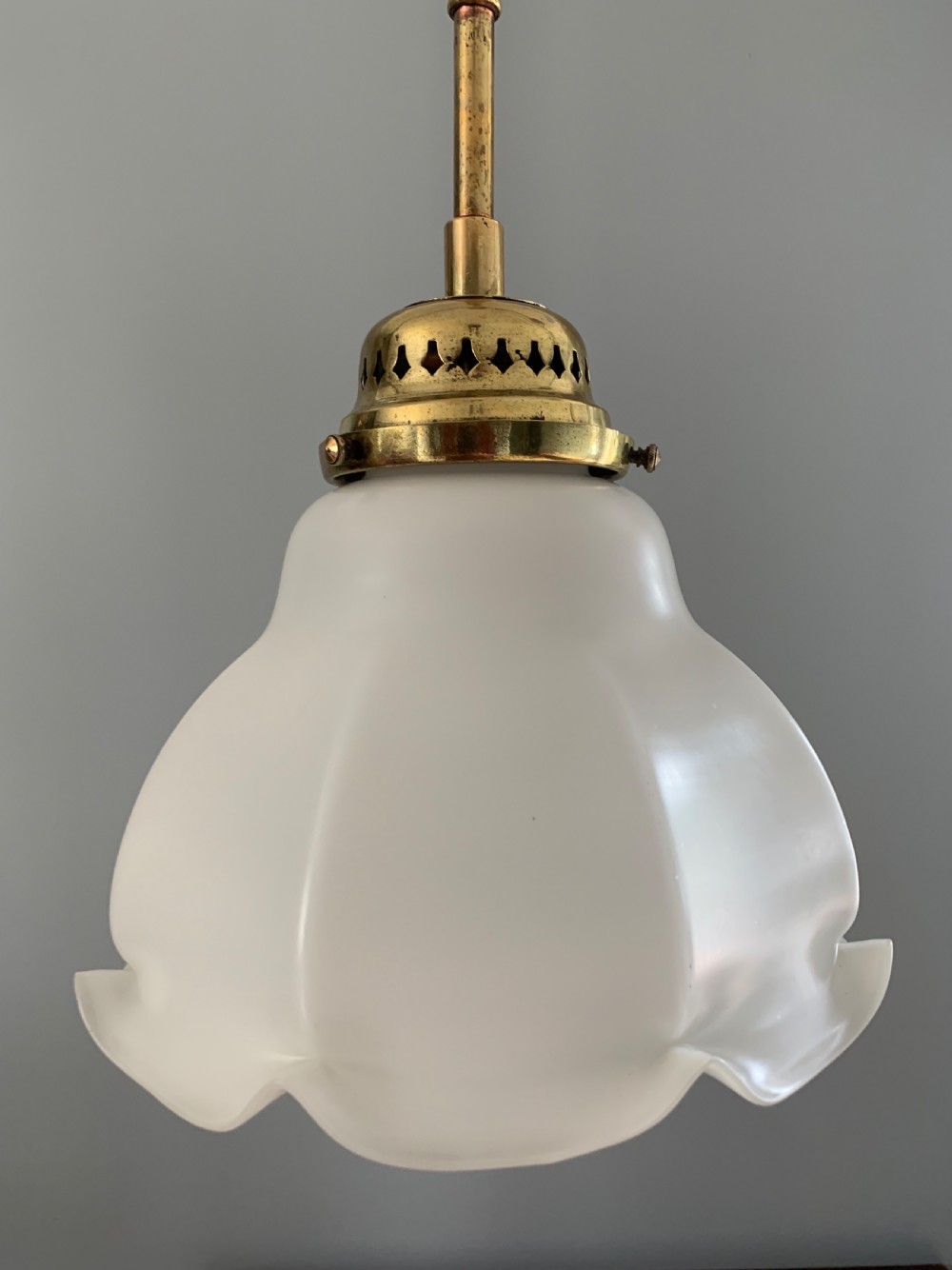 Large French Opaque Ceramic Ceiling Light with Original Brass Gallery, Rewired  View VI