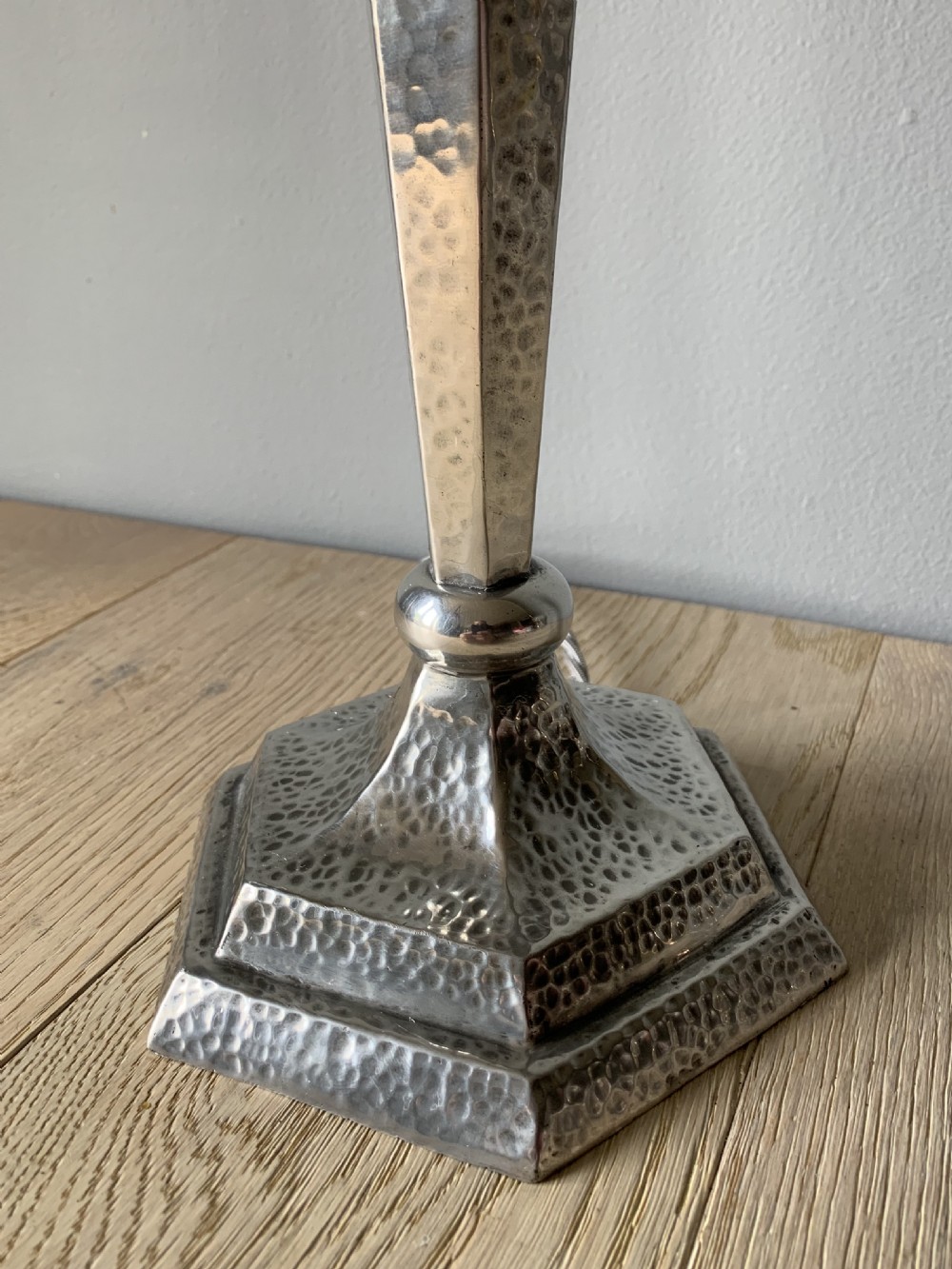 1930s Talbot Hammered Pewter Table Lamp, Rewired and Pat tested  View IV