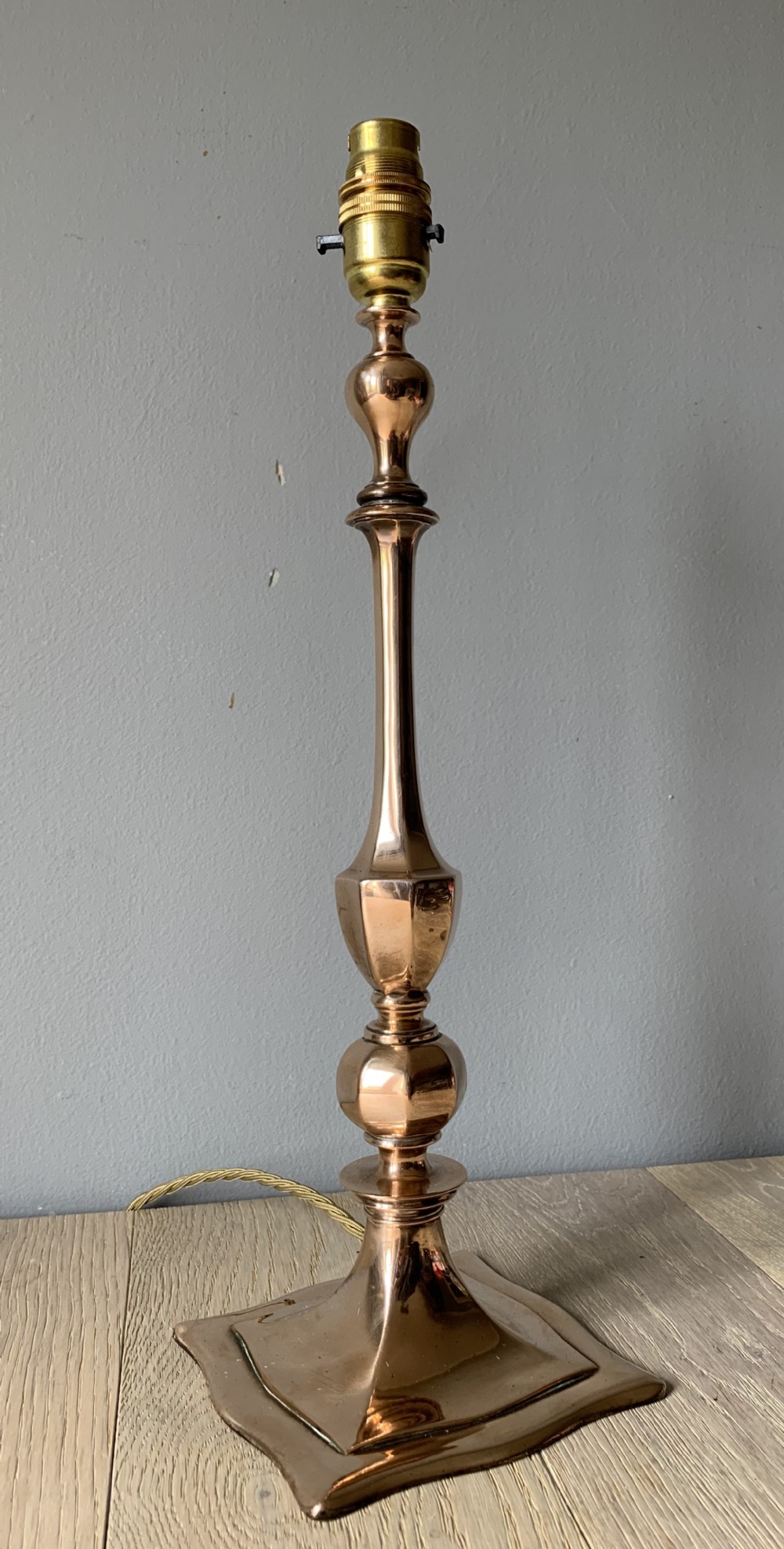Tall Coppered Brass Table Lamp, Rewired and Pat tested