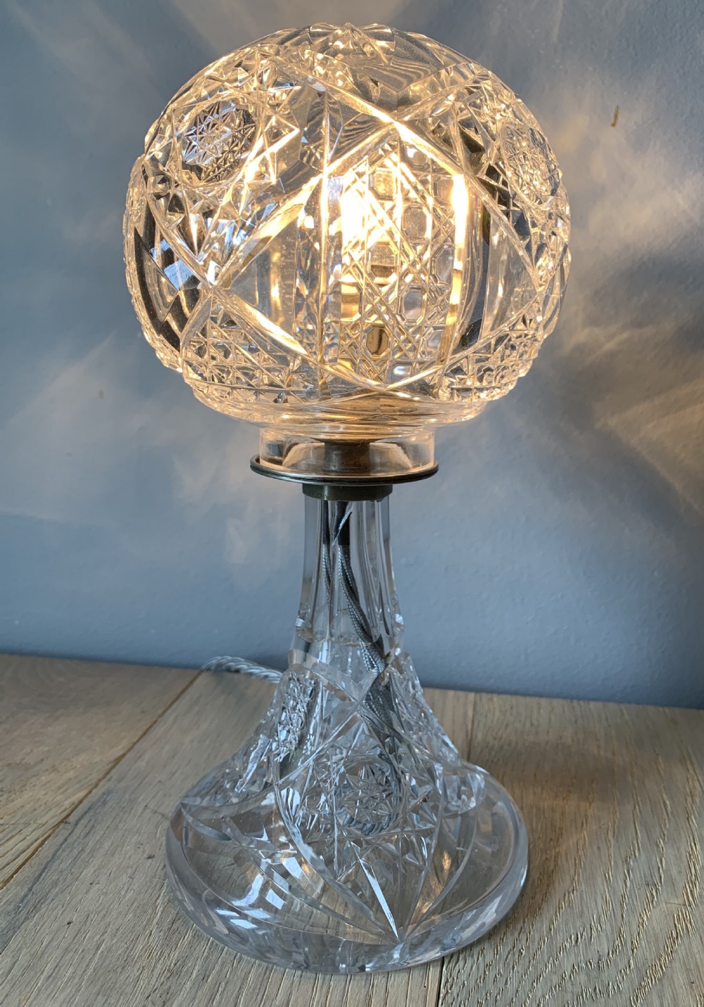 Miniature Early Cut Glass Crystal Mushroom Table Lamp, Rewired and PAT tested View VII