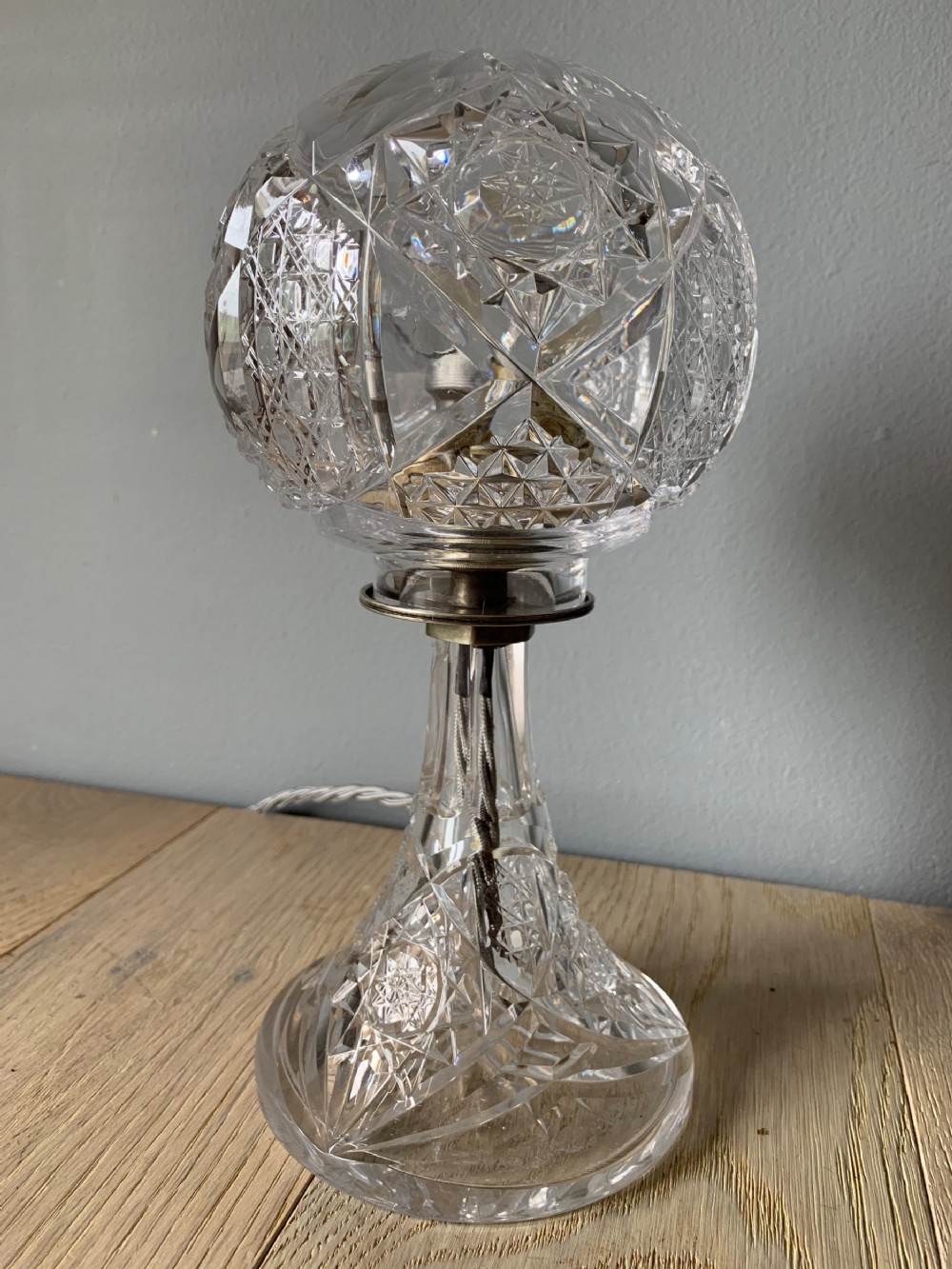 Miniature Early Cut Glass Crystal Mushroom Table Lamp, Rewired and PAT tested