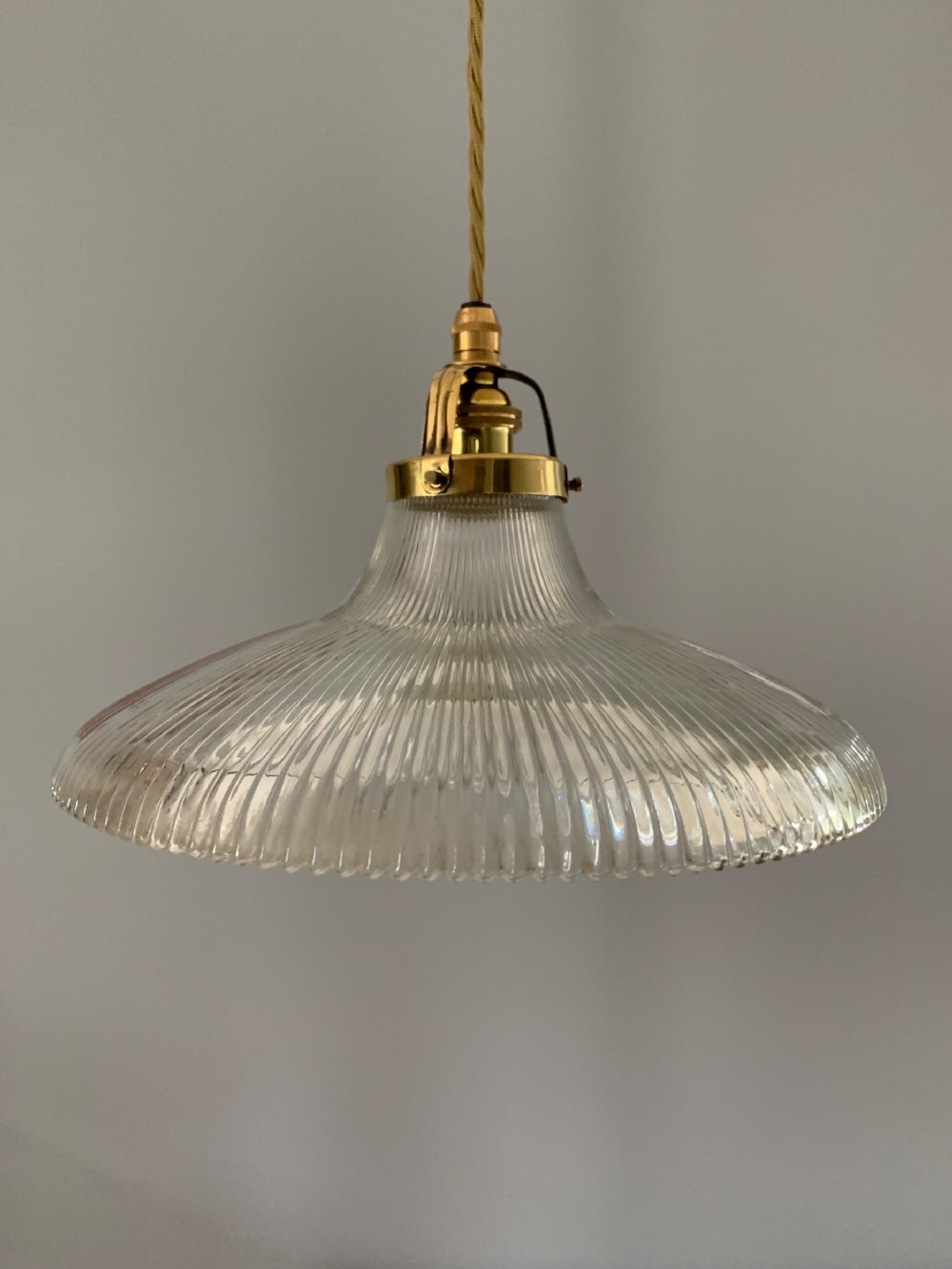 Large French Holophane Style Prism Ceiling Light, Rewired 