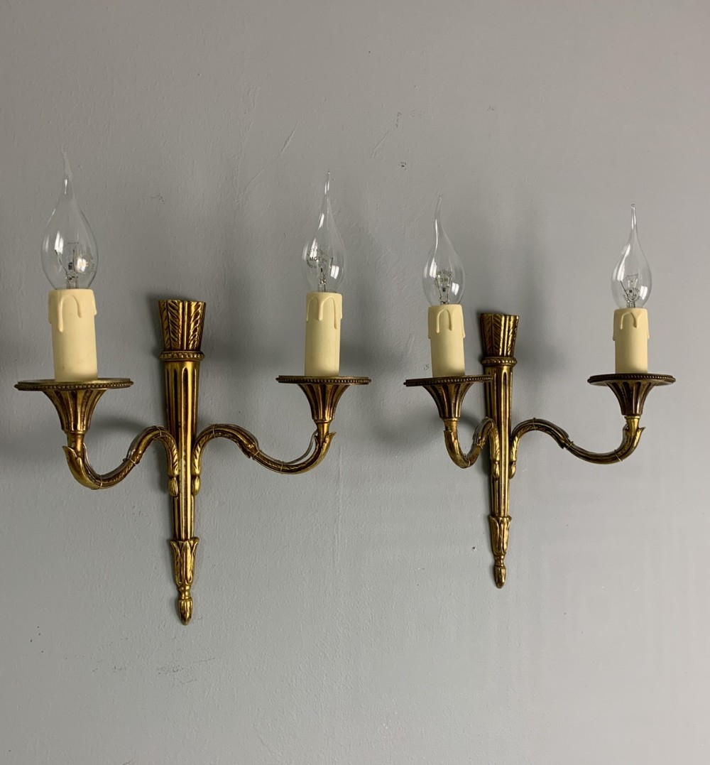 Pair of French Brass Classical Wall Lights, Rewired 
