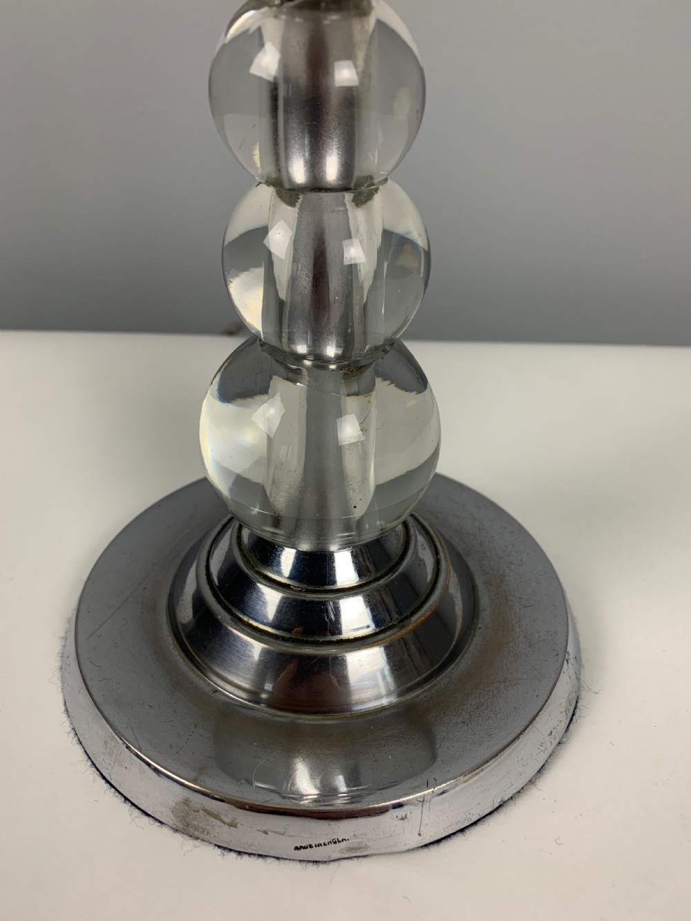 English Art Deco Chrome and Glass Table Lamp; Rewired and Pat tested  View II