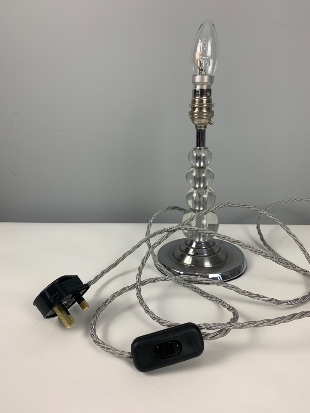 English Art Deco Chrome and Glass Table Lamp; Rewired and Pat tested  View VIII