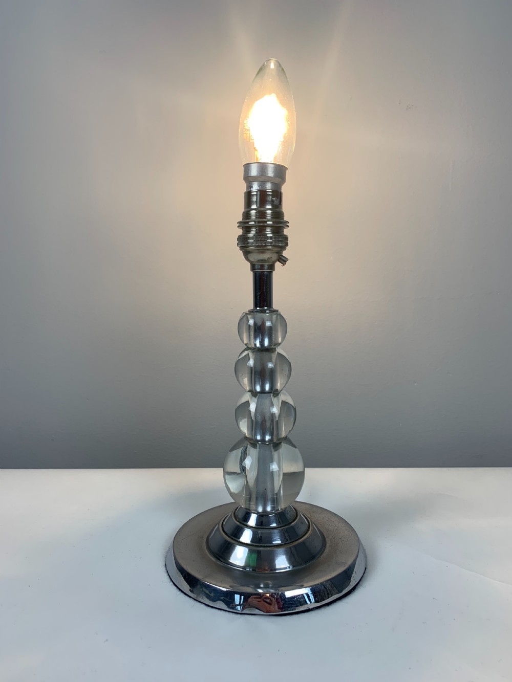 English Art Deco Chrome and Glass Table Lamp; Rewired and Pat tested  View IX