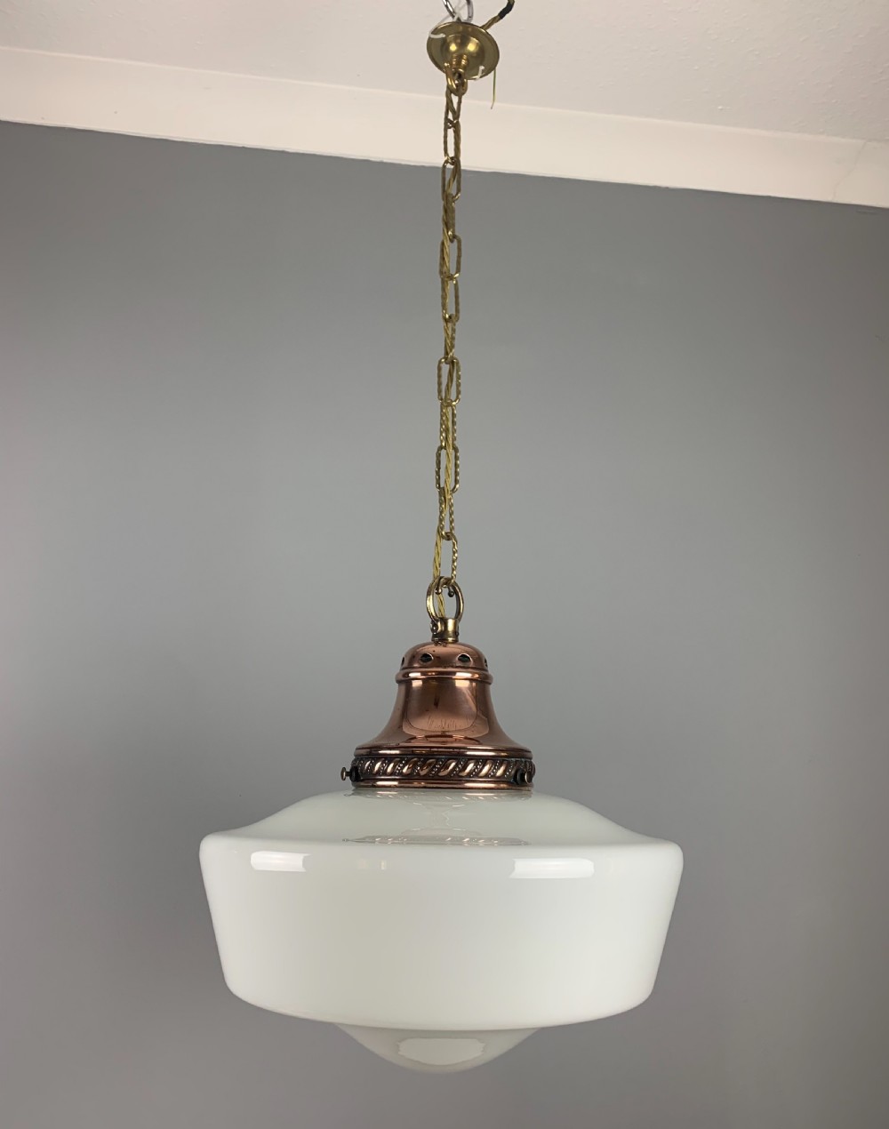 Edwardian Chapel Ceiling Light; Original Shade; Rewired  View III