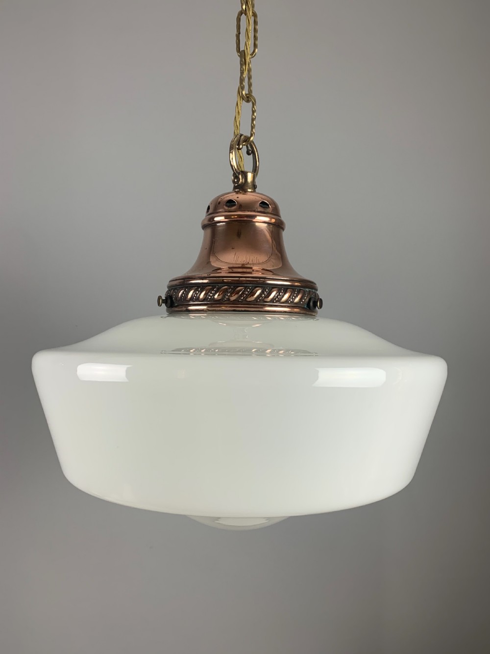 Edwardian Chapel Ceiling Light; Original Shade; Rewired  View VIII