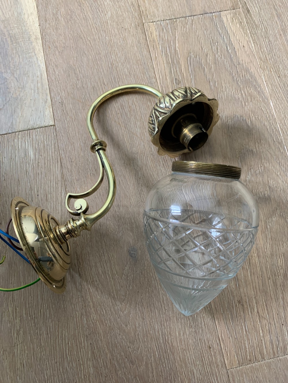 Pair of Edwardian Cut Glass Brass Wall Lights, Rewired  View XII