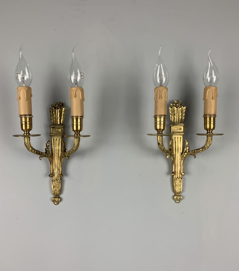 Pair of Small French 19th Century Brass Wall Lights, Rewired 