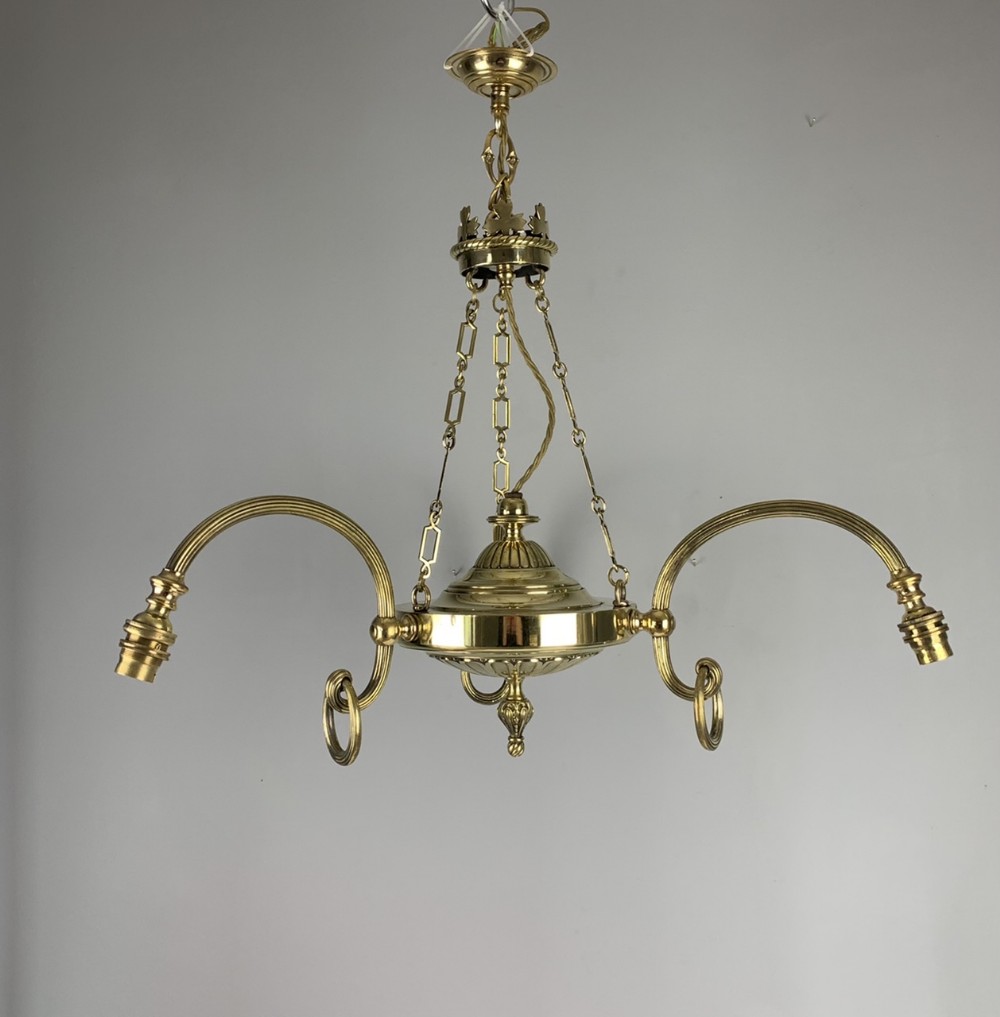 English 3 Arm Brass Chandelier, Ceiling Light, Rewired 
