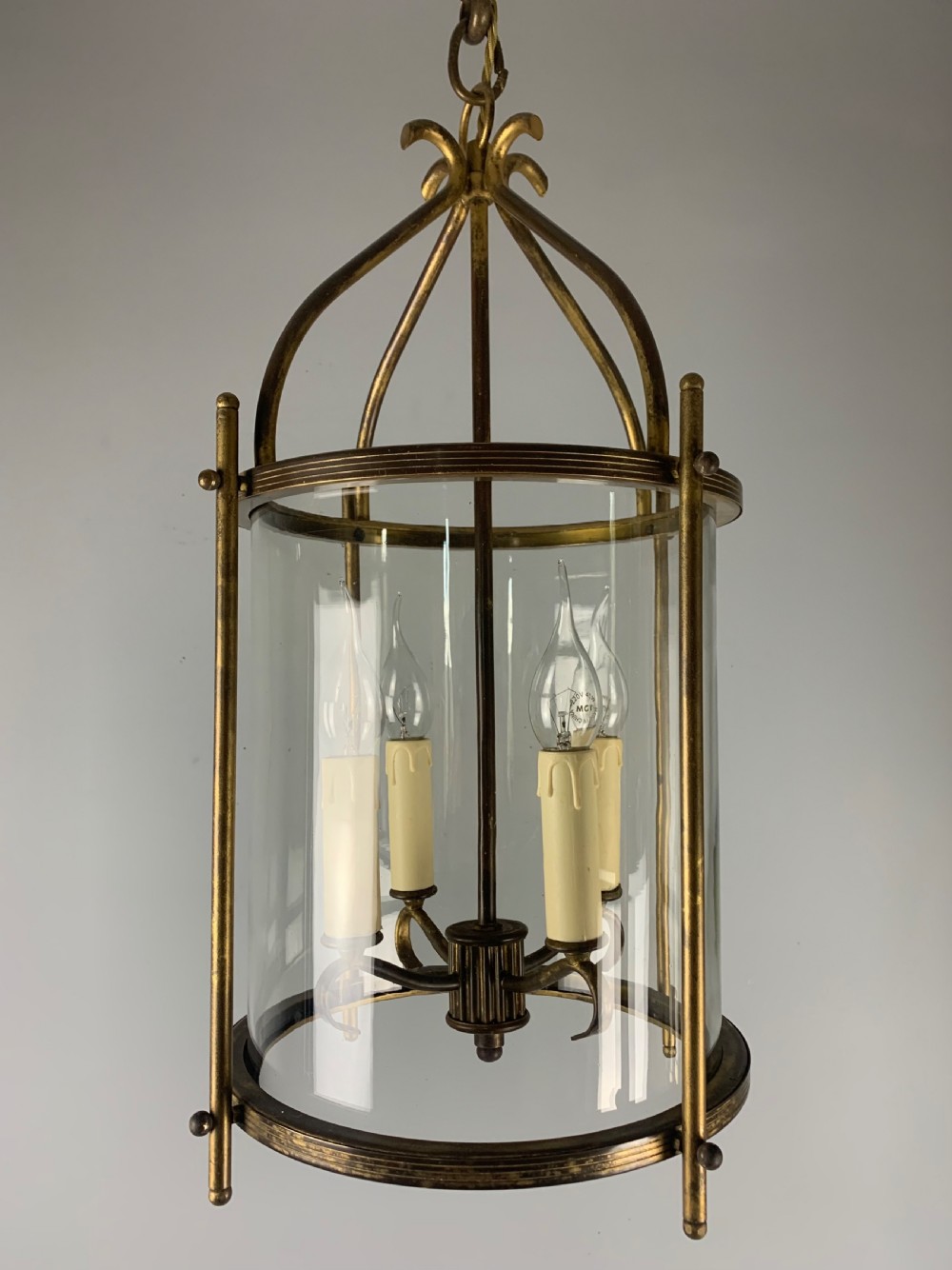 Large Aged Gilt Brass French Lantern, Rewired  View II
