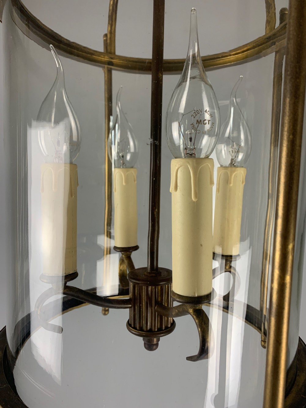 Large Aged Gilt Brass French Lantern, Rewired  View III