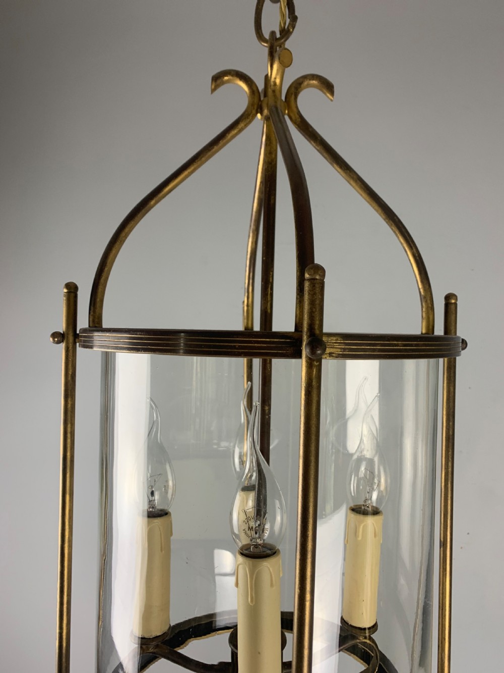 Large Aged Gilt Brass French Lantern, Rewired  View V