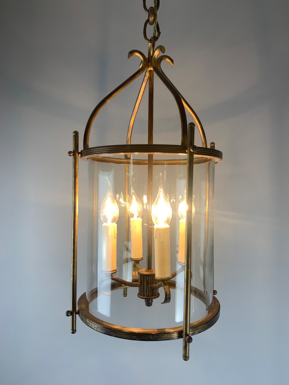 Large Aged Gilt Brass French Lantern, Rewired  View VI