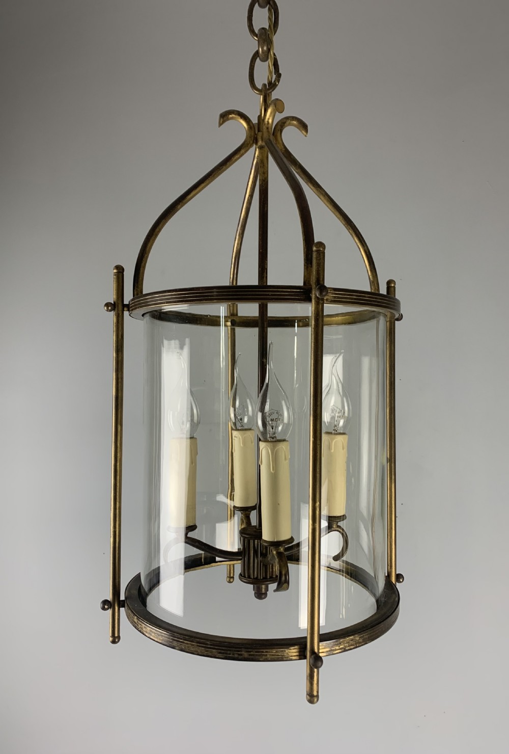 Large Aged Gilt Brass French Lantern, Rewired  View VII
