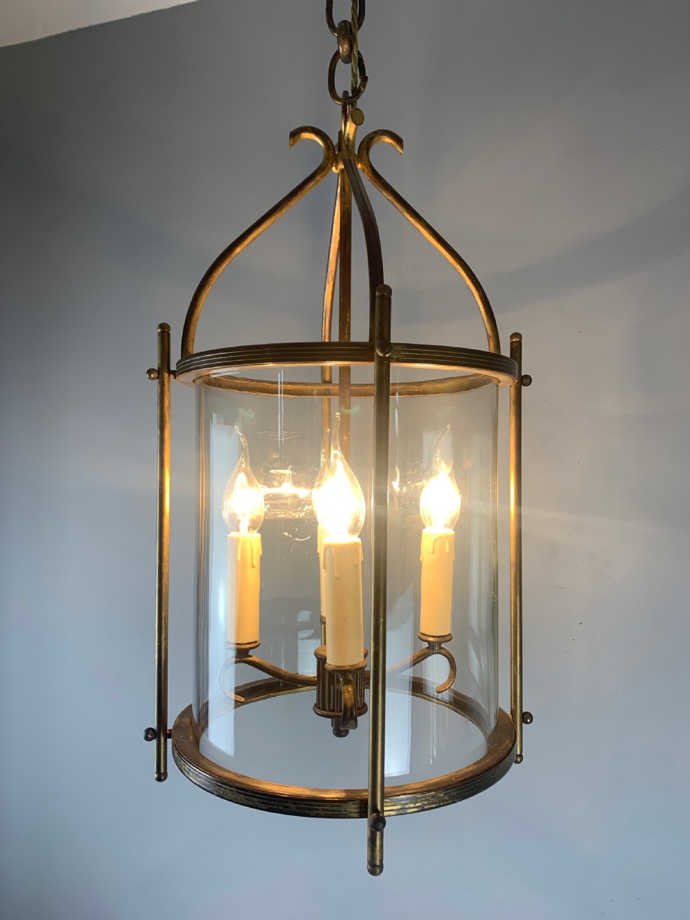 Large Aged Gilt Brass French Lantern, Rewired  View VIII