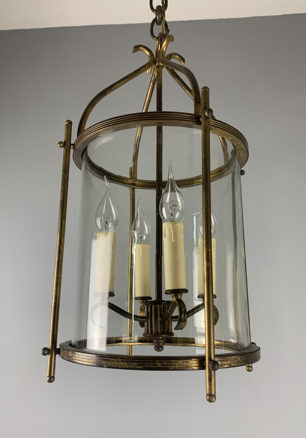 Large Aged Gilt Brass French Lantern, Rewired  View XI
