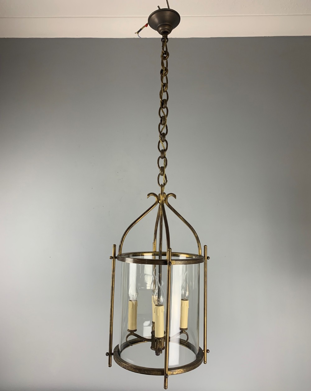 Large Aged Gilt Brass French Lantern, Rewired  View XII