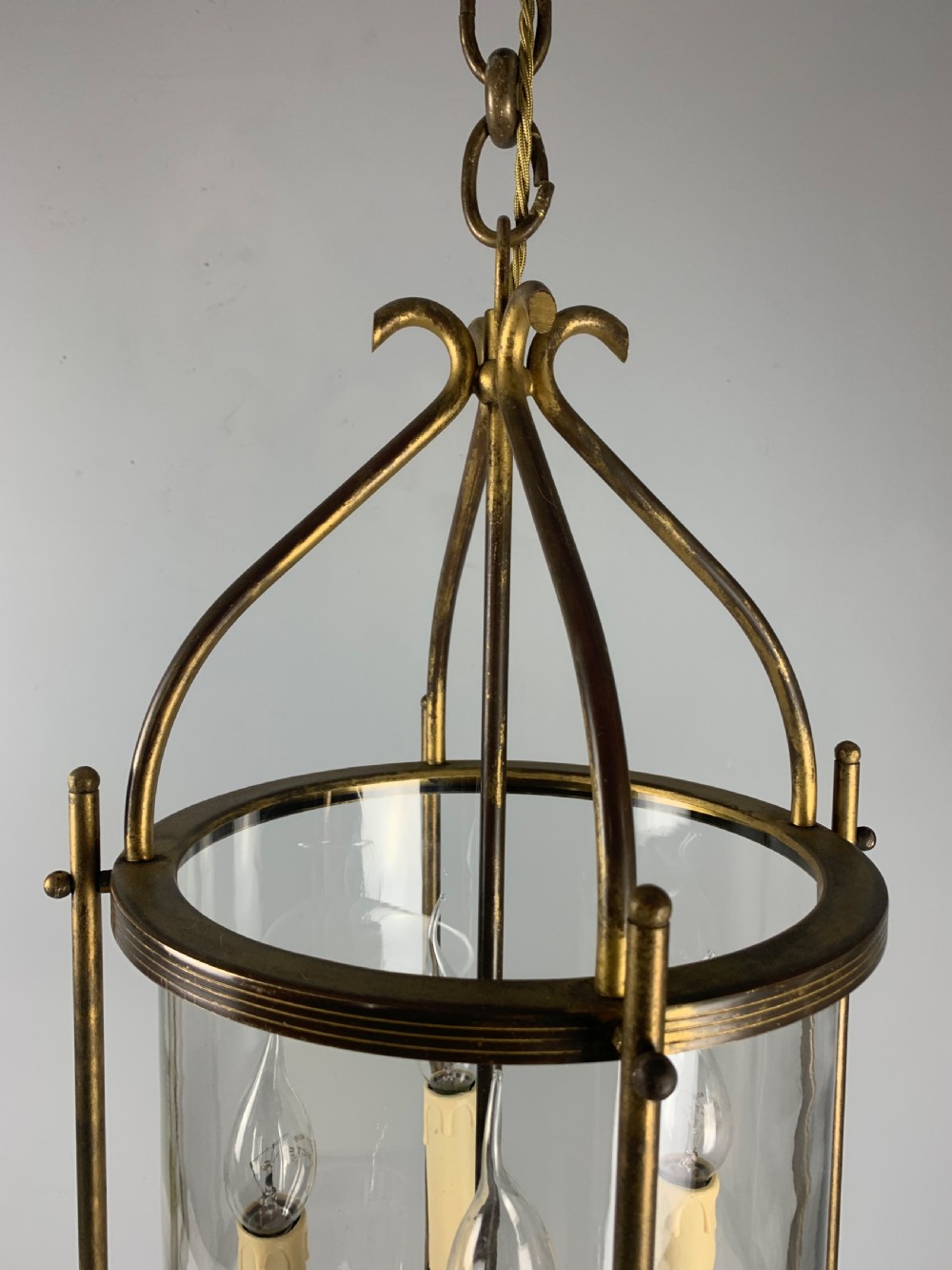 Large Aged Gilt Brass French Lantern, Rewired  View XIV