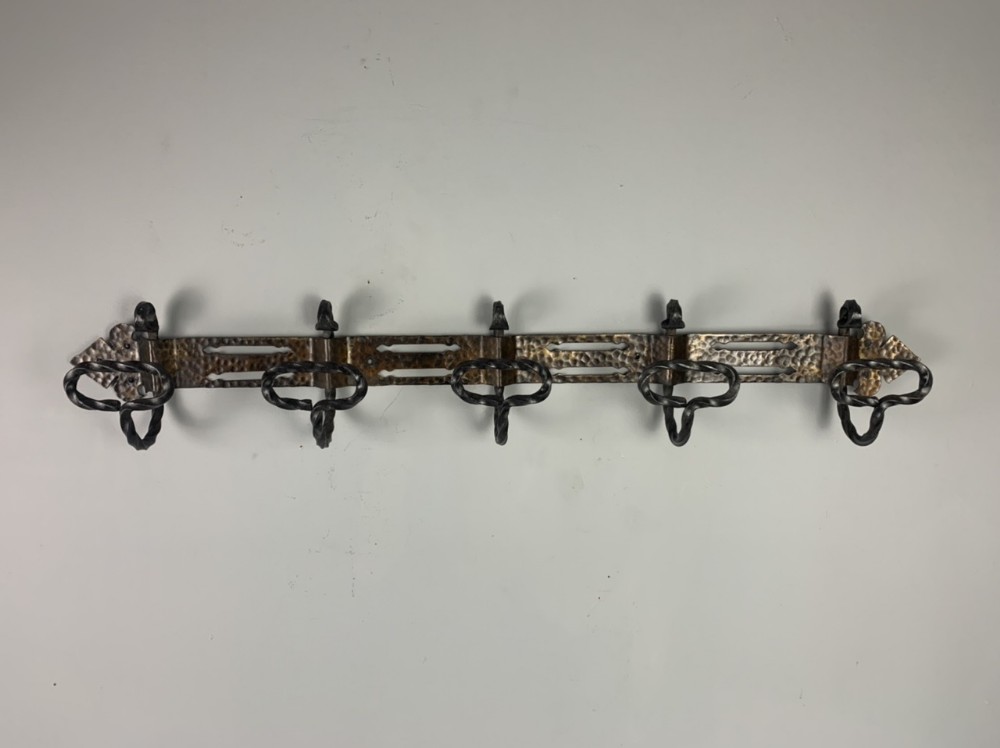 French c1920 Wrought Steel 5 Hook Coat Rack