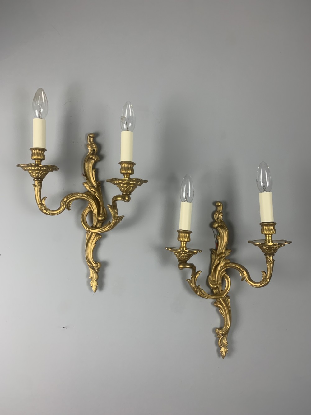 French Pair Of Gilded Bronze Antique Wall Lights Sconces