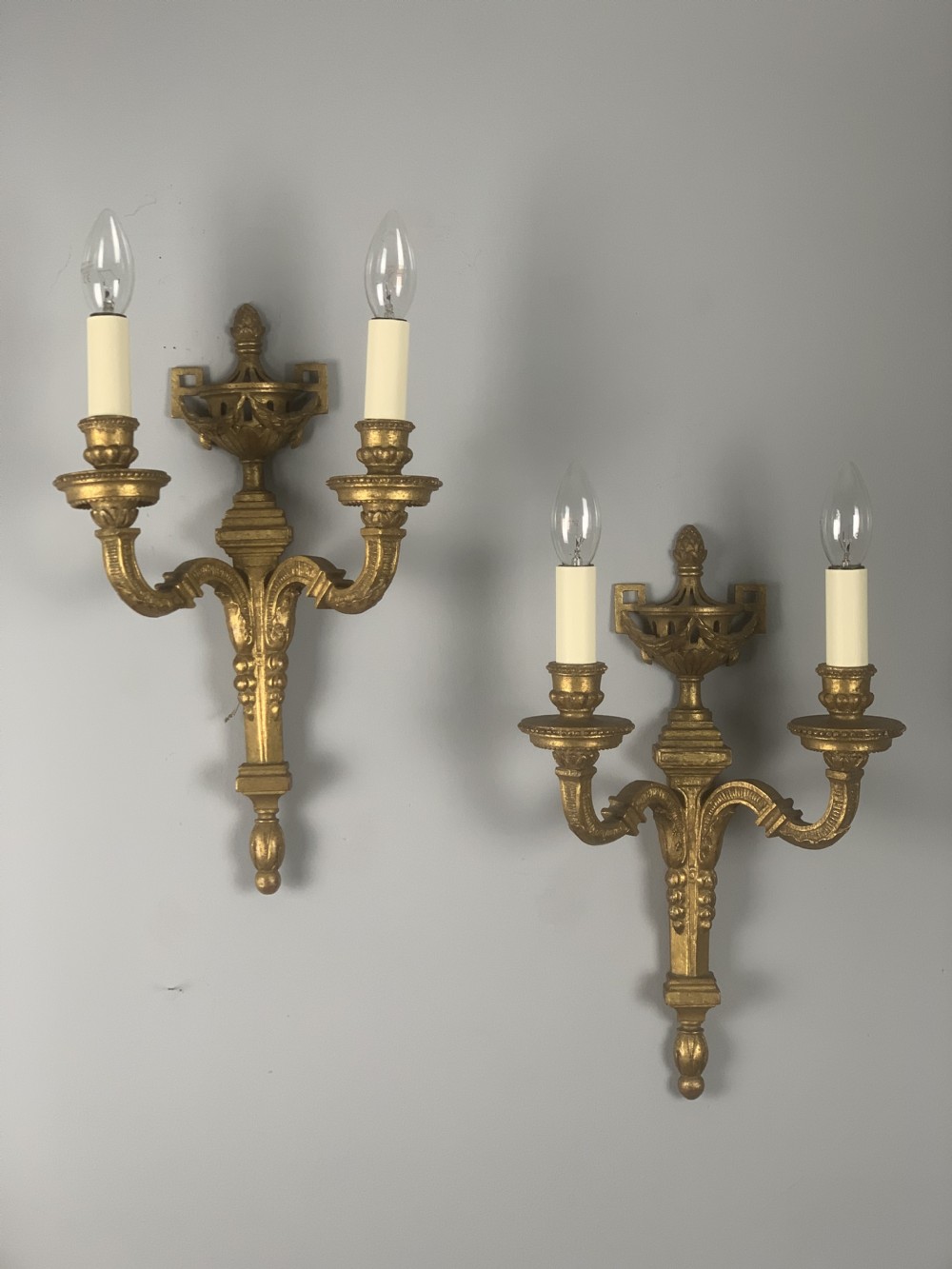 Pair of Italian Giltwood Antique Wall Lights, Rewired and Pat tested 