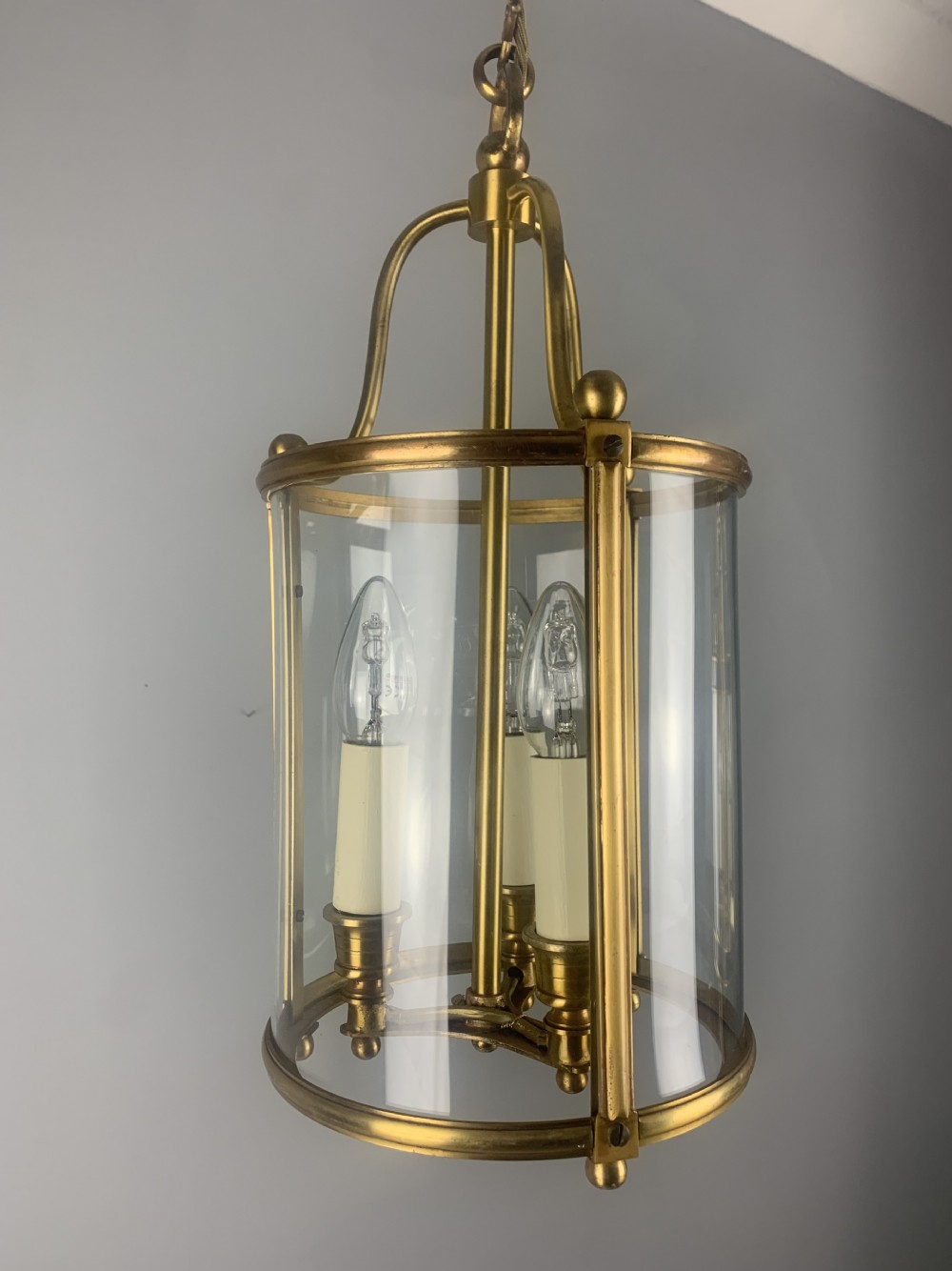 French Triple Light Brass Lantern, Rewired 