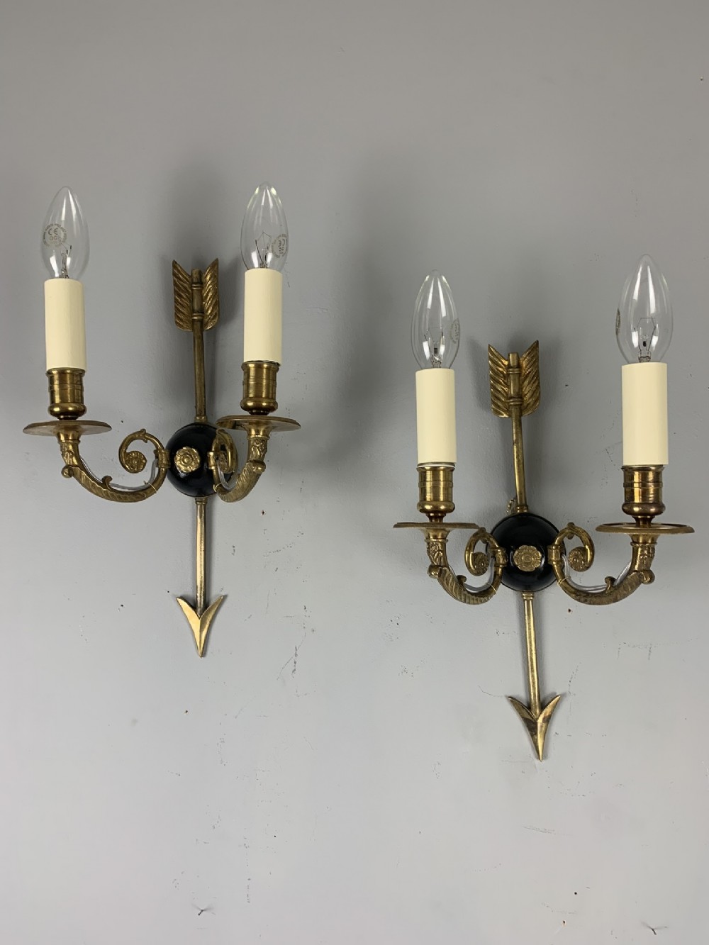 Pair of French Empire Brass Wall Lights, Rewired 