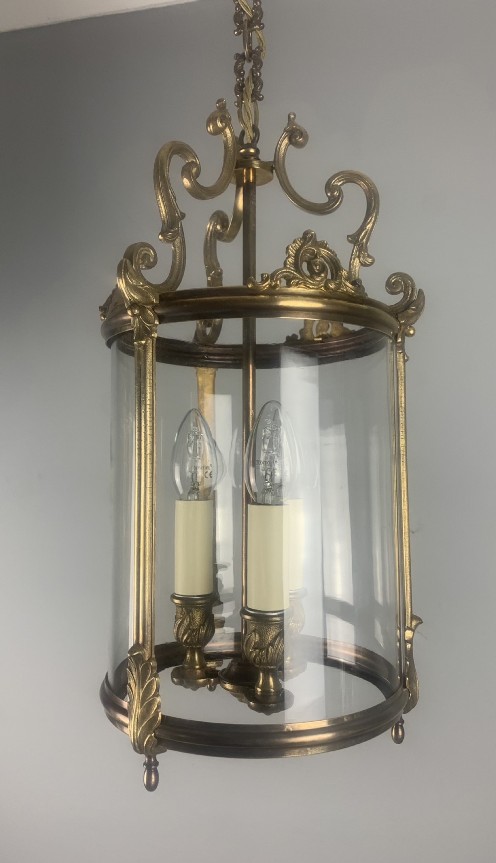 French Gilded Bronze Triple Light Hall Lantern, Rewired 
