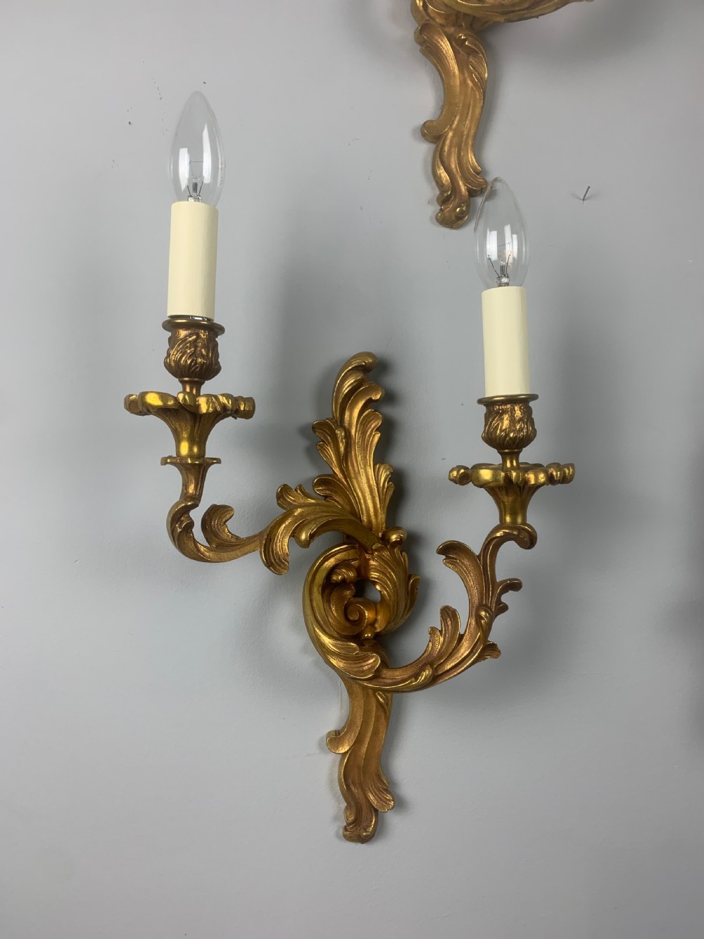 Set of 4 French Gilt Bronze Wall Lights, Rewired  View III