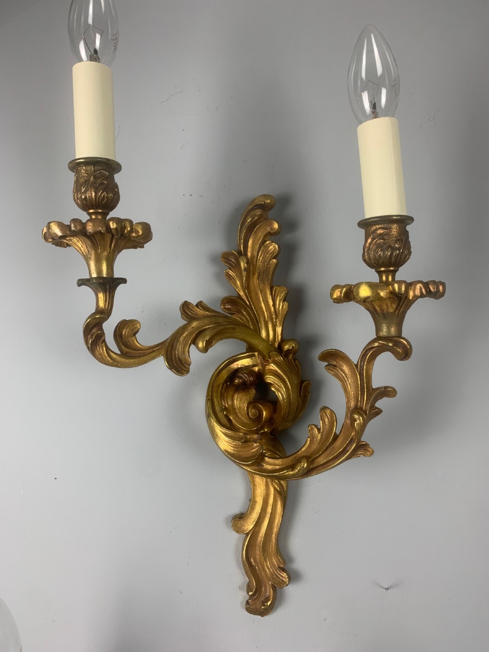 Set of 4 French Gilt Bronze Wall Lights, Rewired  View V