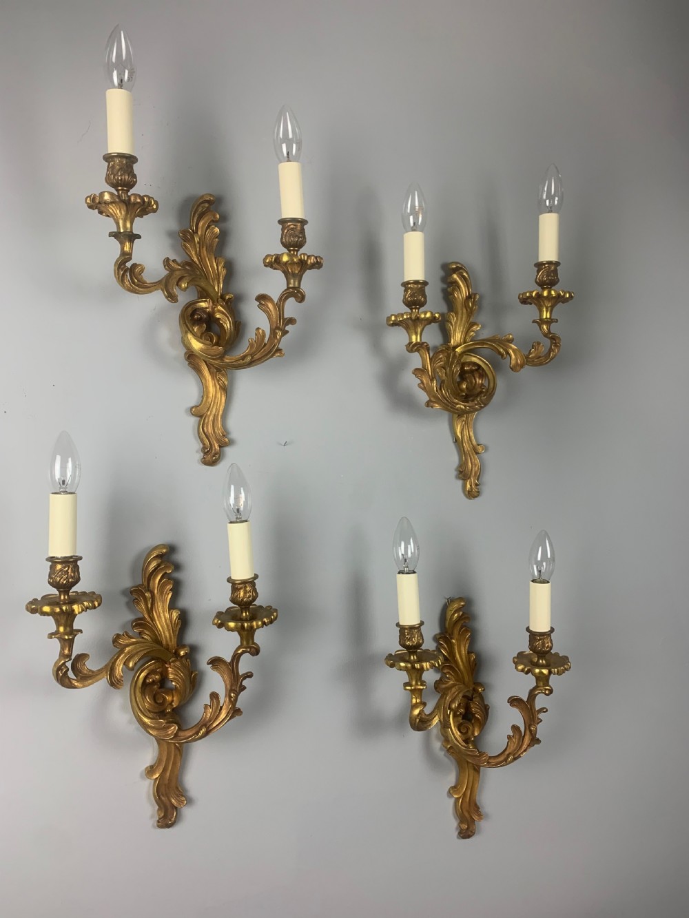 Set of 4 French Gilt Bronze Wall Lights, Rewired  View VII