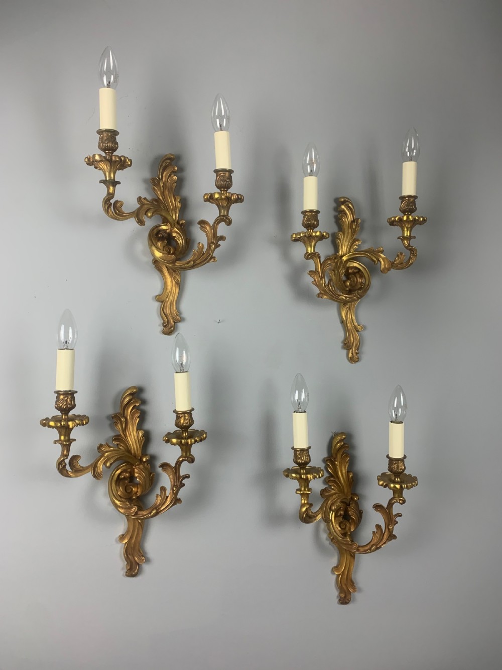 Set of 4 French Gilt Bronze Wall Lights, Rewired  View IX
