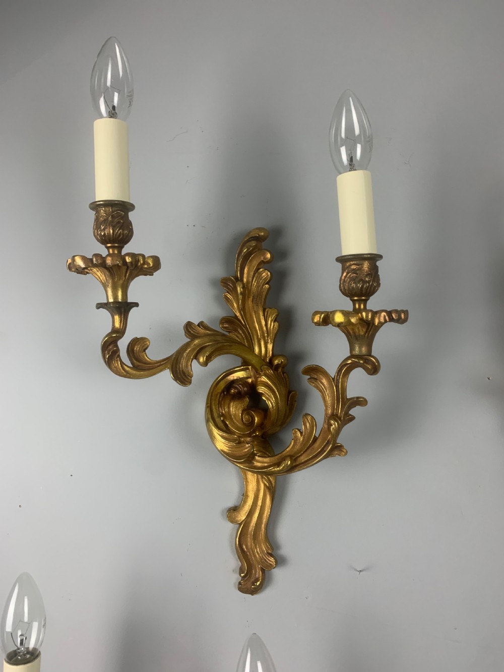 Set of 4 French Gilt Bronze Wall Lights, Rewired  View X