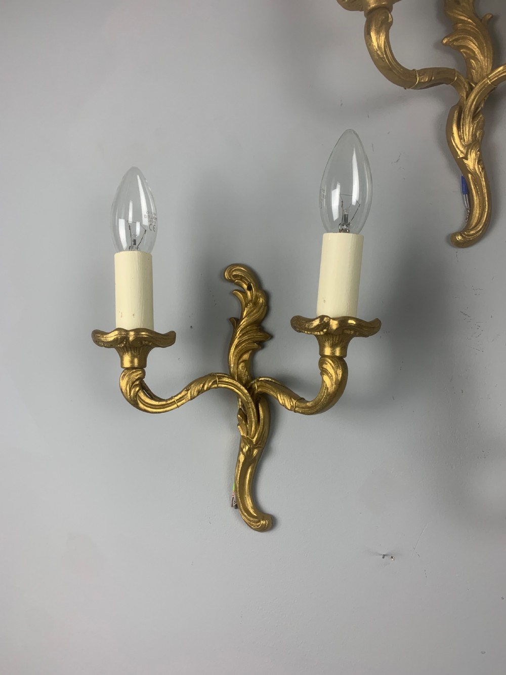 Set of 4 Small French Gilt Brass Wall Lights, Rewired  View V