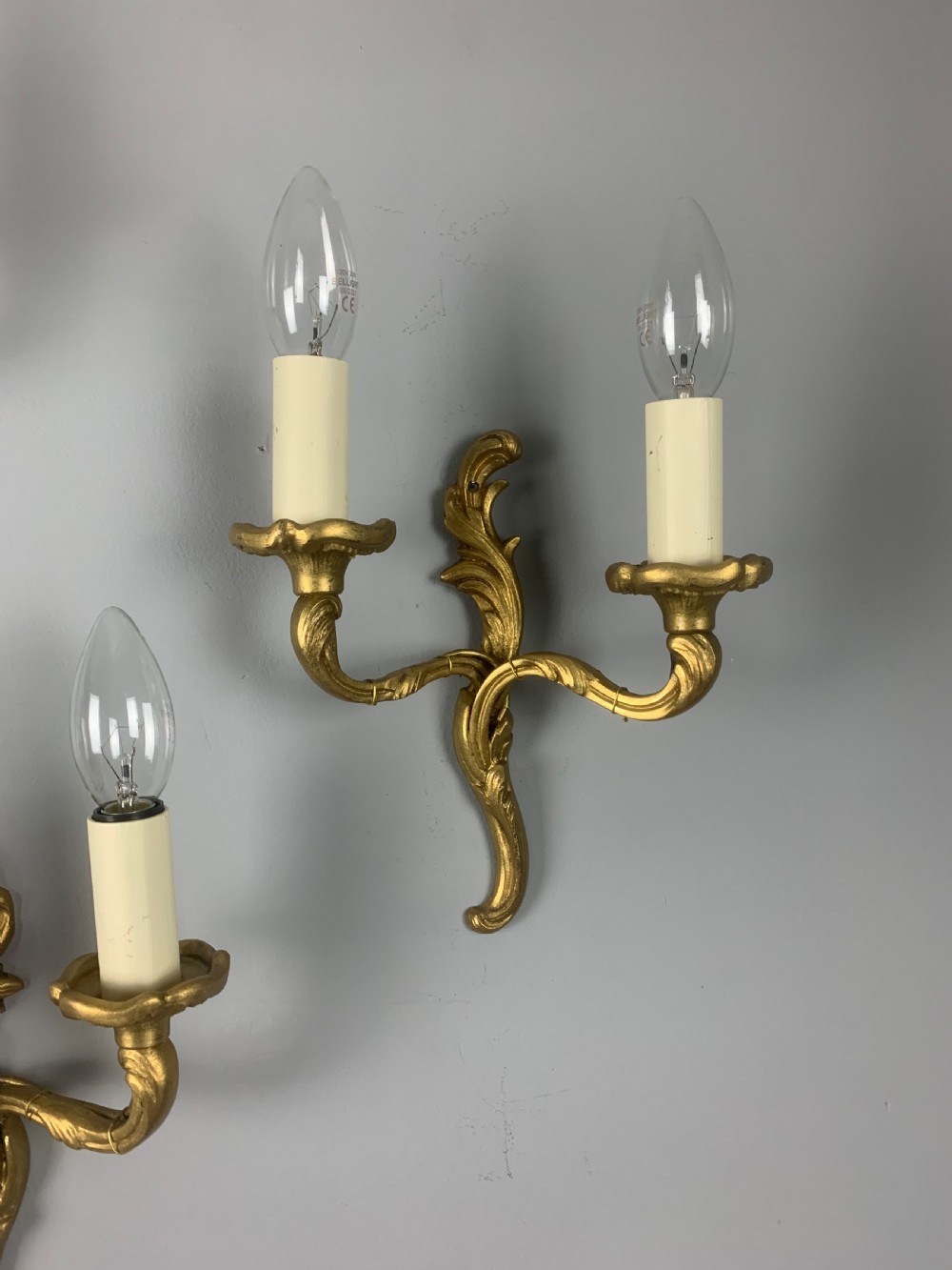 Set of 4 Small French Gilt Brass Wall Lights, Rewired  View IX