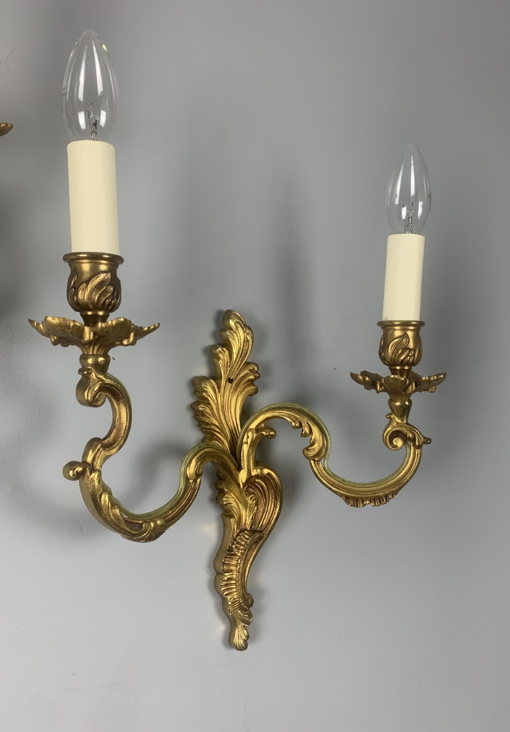 Pair of French Gilt Brass Wall Lights, Rewired  View II