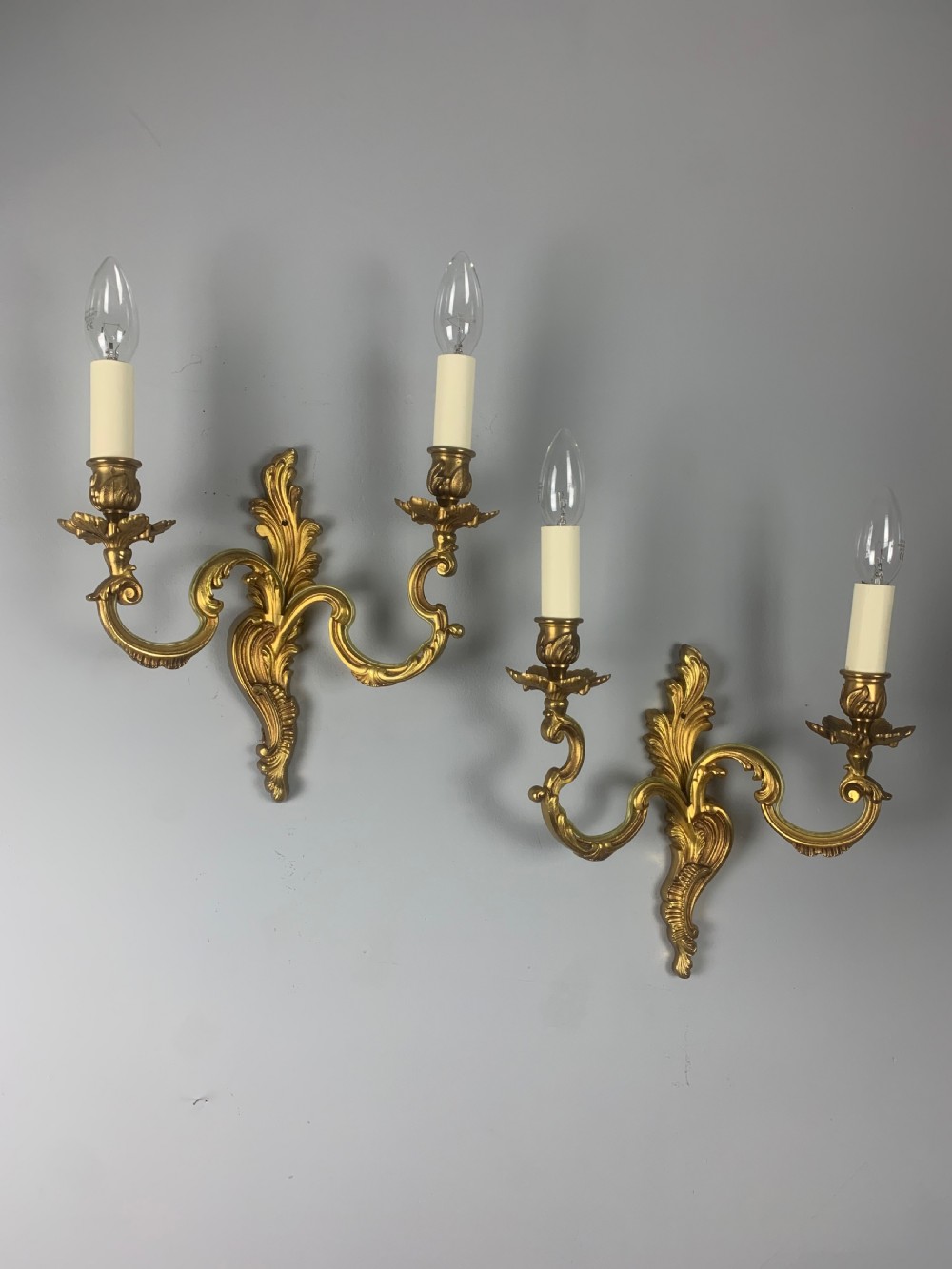 Pair of French Gilt Brass Wall Lights, Rewired  View III