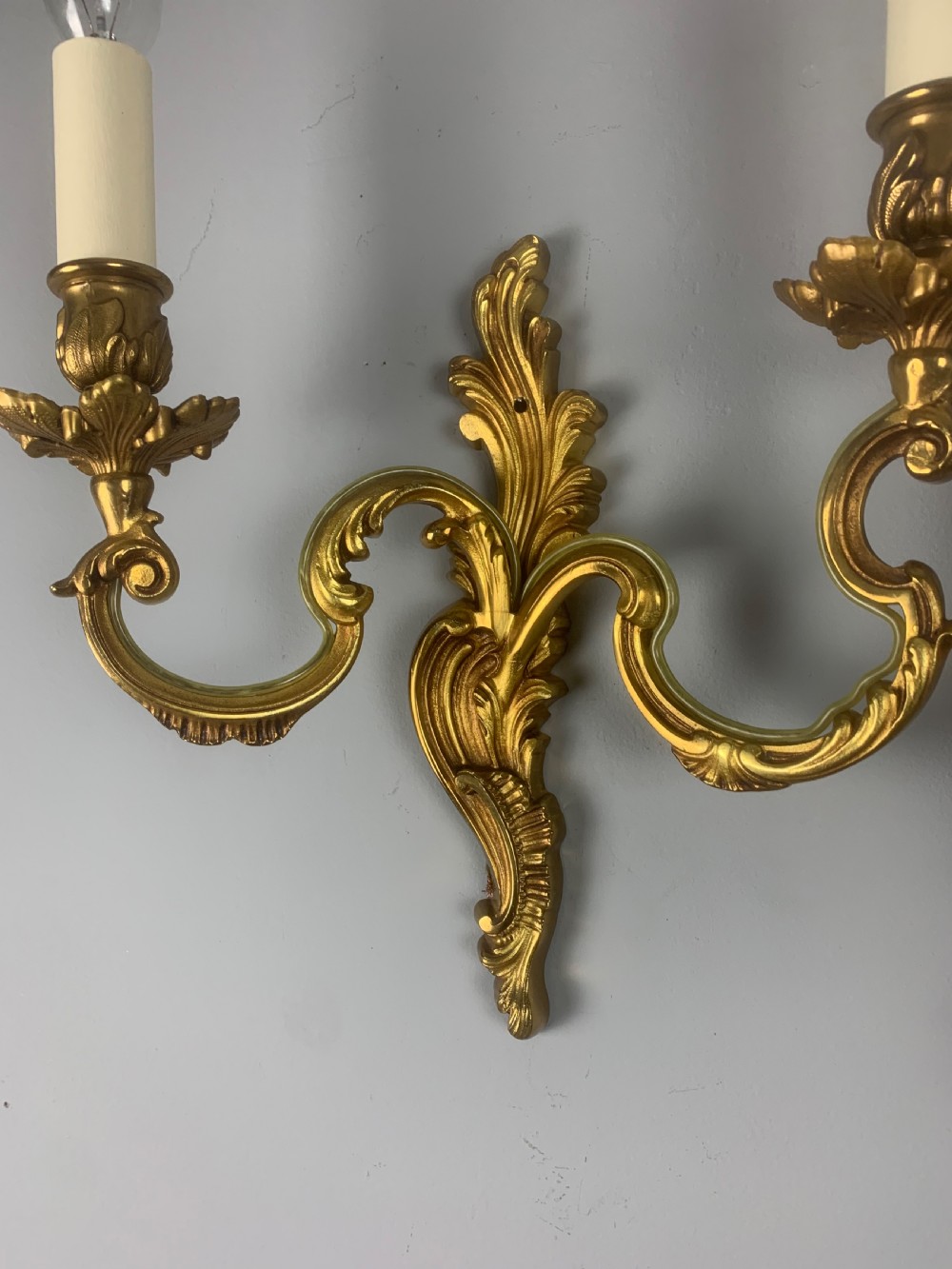 Pair of French Gilt Brass Wall Lights, Rewired  View IV